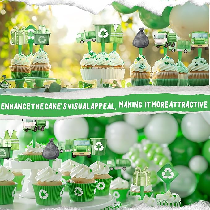 40 Pcs Garbage Truck Cupcake Toppers - Garbage Truck Party Decorations and Garbage Truck Party Cupcake Toppers