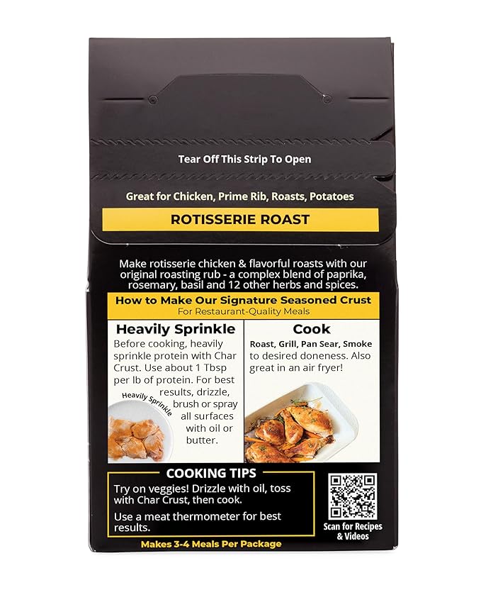 Char Crust Dry-Rub Seasonings Rotisserie Roast | All-in-one seasonings | Perfect for Chicken, Prime Rib, Roasts, Potatoes | Signature Crust that Seals in the Juices, 4 Ounce (Pack of 6)