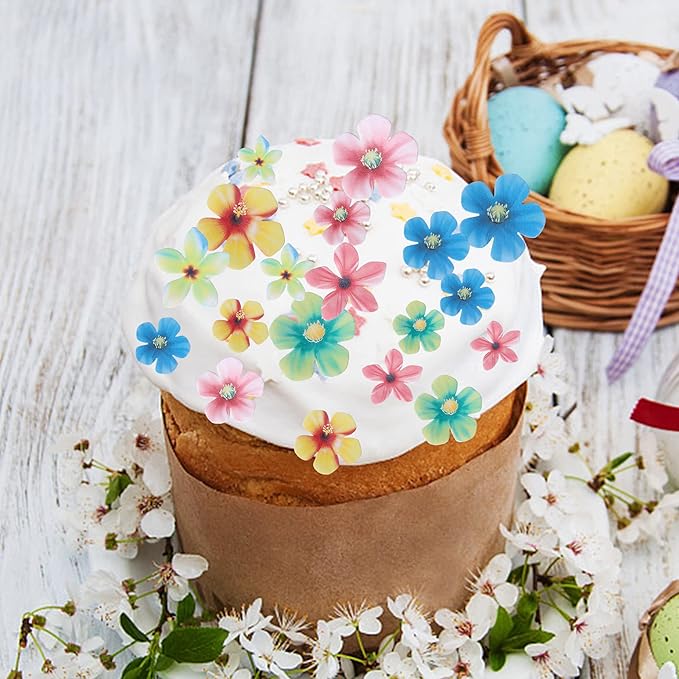 Rsstarxi 35 Pack Edible Flowers Cake Decorations Edible Flowers Cupcake Toppers for Baby Shower Wedding Birthday Anniversary Party Cake Decorations Mixed Size & Colour
