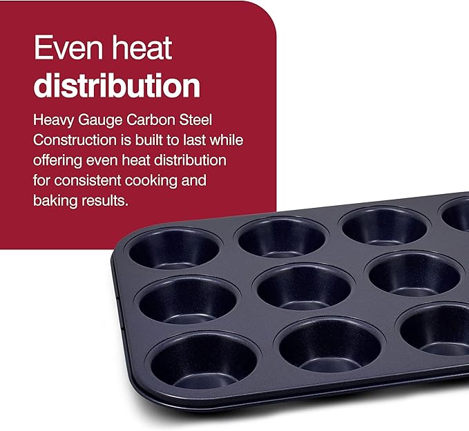 Zyliss E980200 Non-Stick 12 Hole Muffin Tin | Carbon Steel | Dark Blue | Baking Tins/Yorkshire Puddings/Mini Cake/Small Cakes | Dishwasher Safe | 5 Year Guarantee