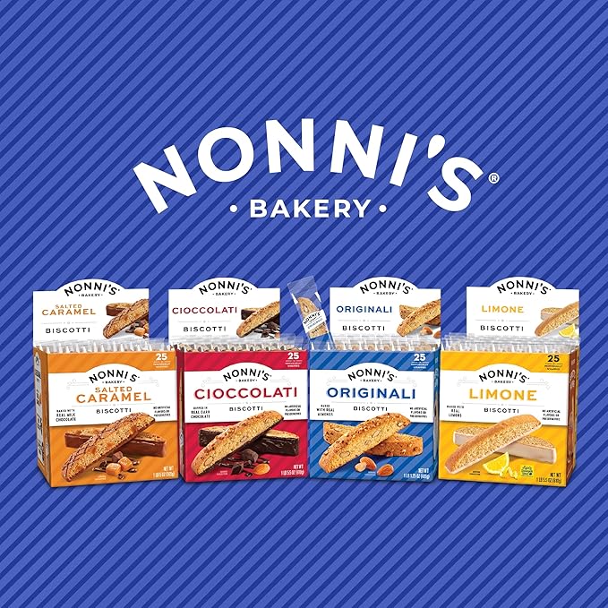 Nonni's Originali Classic Almond Biscotti Cookies ??Individually Wrapped Italian Coffee Snack, Crunchy Twice-Baked, 80 Cal Each, 17.25 oz Carton, 4 Pack