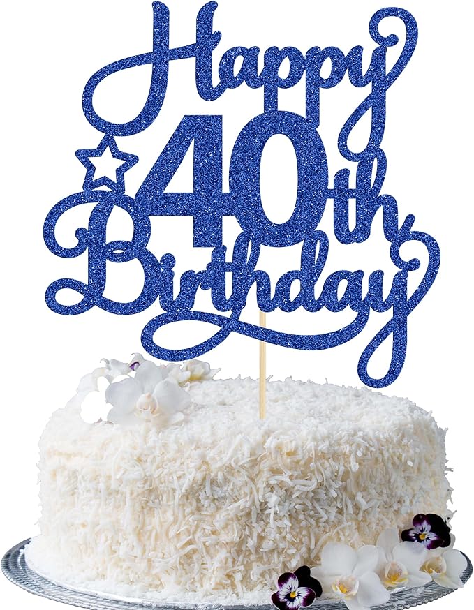 1 Pack Happy 40th Birthday Cake Topper Blue Glitter 40 & Fabulous Cheers to 40 Years Old 40th Birthday Cake Pick for Celebrating 40th Birthday Anniversary Party Cake Decorations Supplies