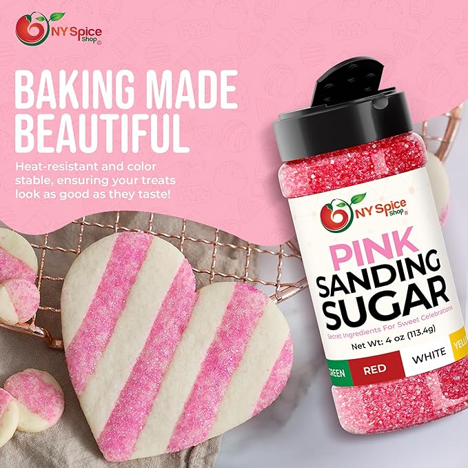 NY Spice Shop Pink Sanding Sugar - 4 Ounce Sweet Colorful Edible Sprinkles For Candy Dish - Sugar Sprinkles For Cake Decorating Cookies Basket & Dishes
