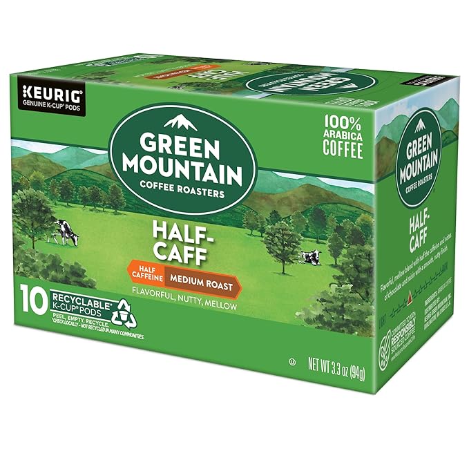 Green Mountain Coffee Roasters Half Caff, Keurig Single Serve K-Cup Pods, Medium Roast Coffee, 60 Count, (6 Packs of 10)