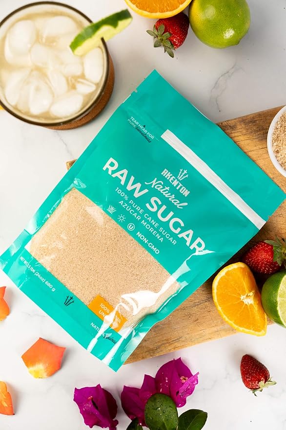 Akenton Natural Raw Cane Sugar, 5 Pound Resealable Bag | 100% Natural, Unprocessed, Unbleached, Unrefined Sugar | Gluten-Free, Vegan, Kosher | Non-GMO Project Verified