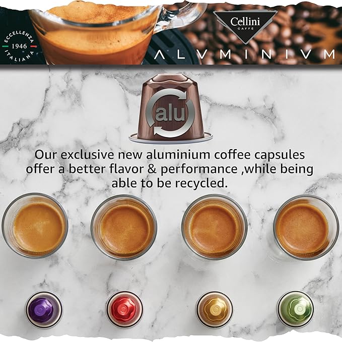 Cellini Caffè Cremoso Aluminum Nespresso Pods, 30 Count, Medium Roast Coffee Capsules, 100% Nespresso Original Machine Compatible