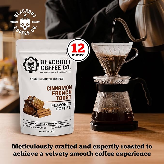 Blackout Coffee Cinnamon French Toast Flavored Ground Coffee ??Medium Roast, Smooth Taste, Guilt-Free Indulgence ??Freshly Roasted 12oz Pouch, American Made