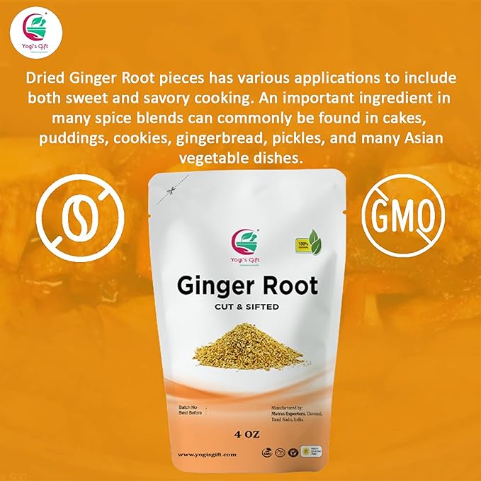 Dried Ginger Root 4 oz | Cut and Sifted Dried Ginger Pieces | As Spicy as Fresh | Flavourful Indian Spice |100% Pure and Natural For Making Flavourful Tea | By Yogi's Gift์งฐ