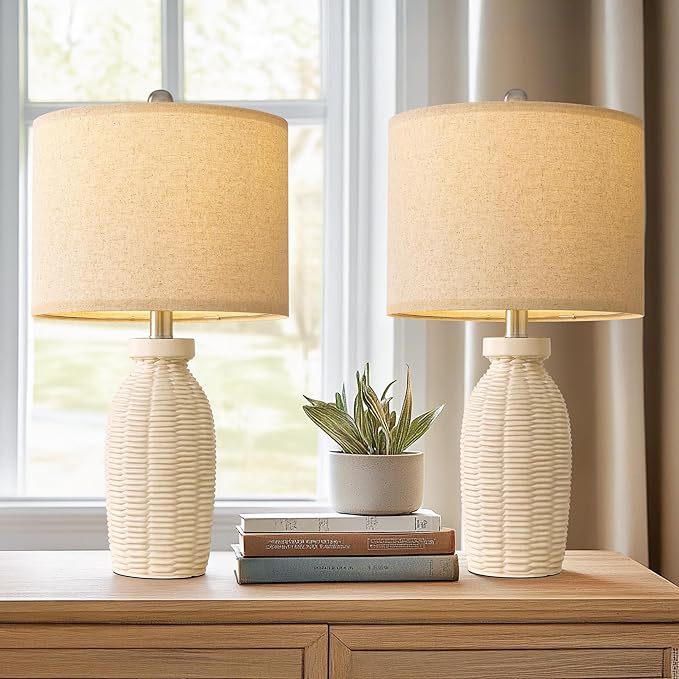 22.75" Table Lamps for Bedroom Living Room Boho Lamp Set of 2 Farmhouse Lamp Bedside Nightstand Small Rustic Vintage Retro Modern Table Lamp Light Home Office Desk Deco Gifts, Beige