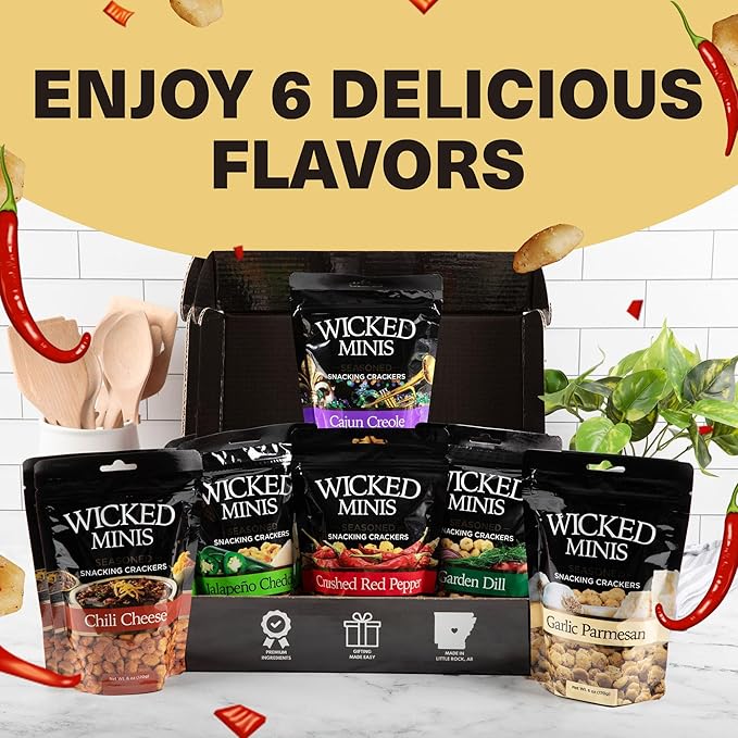 Wicked Minis Soup & Oyster Crackers - Saltine & Salted Flavored Mini Puffed Soup, Savory Snacking Mix, Seasoned Croutons Salad Toppers, Crackers for Chili 6oz (Crushed Red Pepper, Pack of 3)