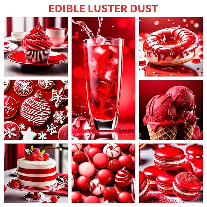 Luster Dust Edible - 15 Grams Food Grade Cake Dust Shimmer Powdered, Cherrysea Powder Luster Dust Food Coloring for Cocktails, Christmas Cookie Decorations, Cake, Drinks, Fondant, Candy - 15g/Bottle (5-Red)
