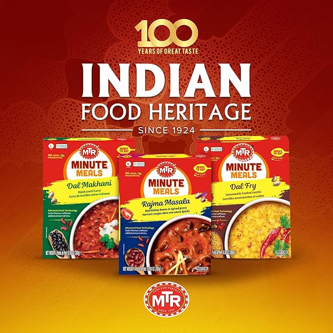 MTR - Minute Meals: Rajma Masala - Red Kidney Beans in Spiced Gravy - Authentic Indian Ready-to-Eat Meal - No Added Preservatives - A Quick Meal Suitable for Vegetarians, Ready in Minutes! (Pack of 6)