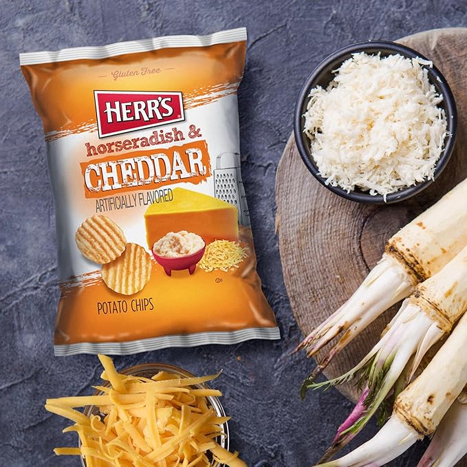 Herr???Horseradish Cheddar Potato Chips, 6 Oz Bag, Gluten Free, Bold and Tangy (Pack of 12)