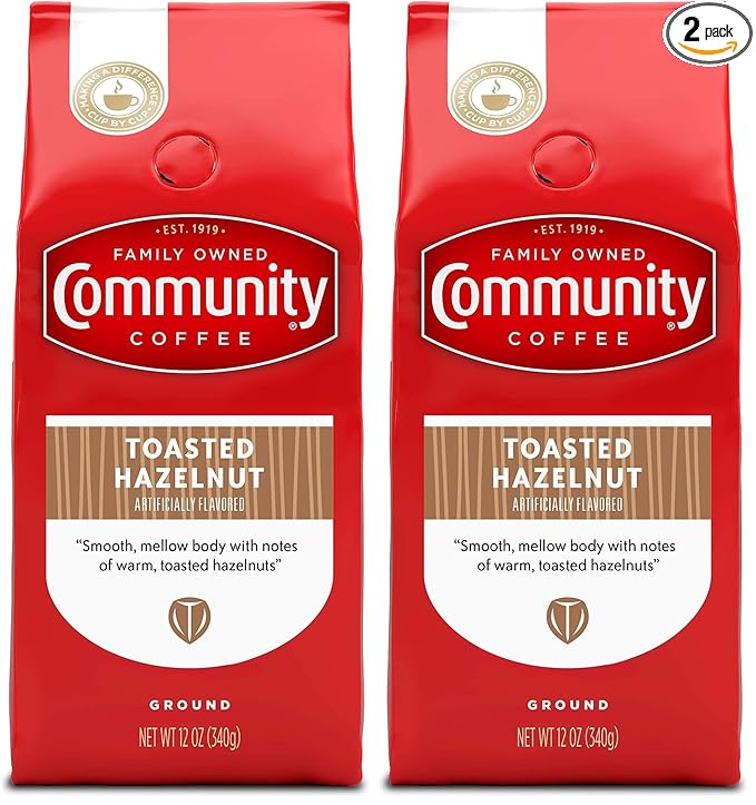 Community Coffee Toasted Hazelnut Flavored 12 Ounce, Medium Roast Ground Coffee, 12 Ounce Bag (Pack of 2)