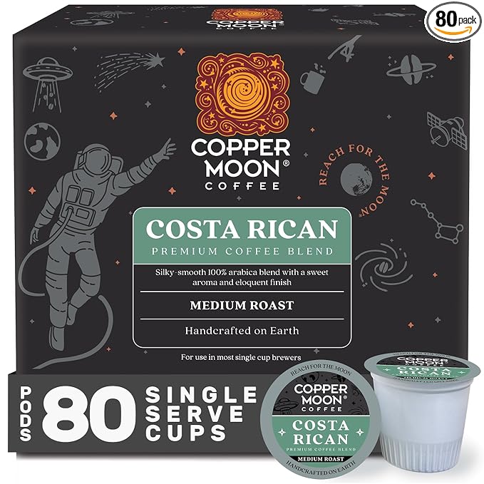 Copper Moon Single Serve Coffee Pods For Keurig K-Cup Brewers, Medium Roast, Costa Rican Blend, 80 Count