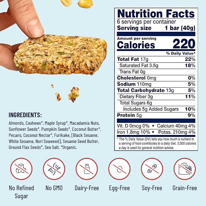 YES Bar ??Black Sesame Sea Salt ??Plant Based Protein, Decadent Snack Bar ??Vegan, Paleo, Gluten Free, Dairy Free, Low Sugar, Healthy Snack, Breakfast, Low Carb, Keto Friendly (Pack of 6)