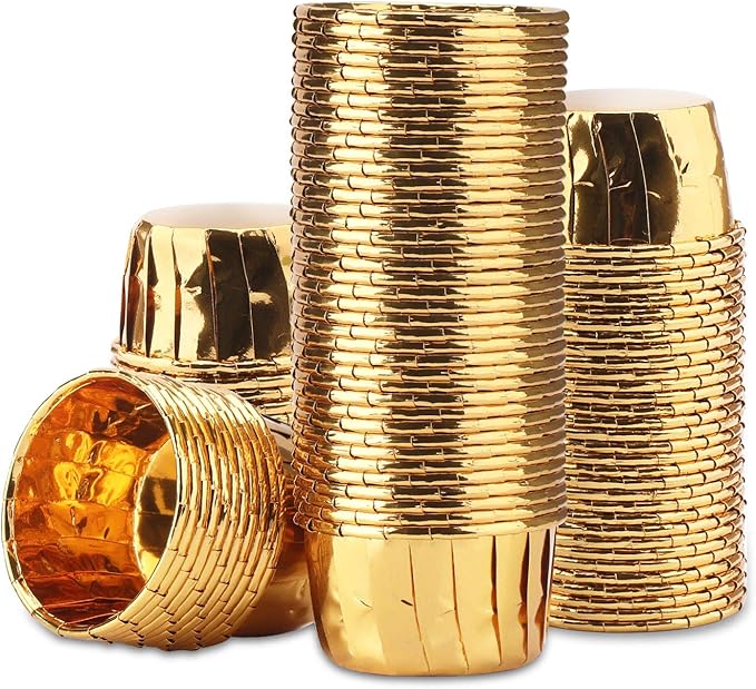 EUSOAR Gold Cupcake Liners, 100pcs 3.5 oz Disposable Aluminum ramekins, Foil Baking Cups, Aluminum Foil Muffin Liners, Aluminum Cupcake Ramekin Holder Cups for Wedding Birthday Party