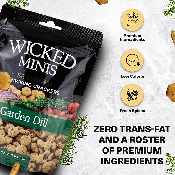 Wicked Minis Soup & Oyster Crackers - Saltine & Salted Flavored Mini Puffed Soup, Savory Snacking Mix, Seasoned Croutons Salad Toppers, Crackers for Chili 6oz (Garden Dill, Pack of 3)
