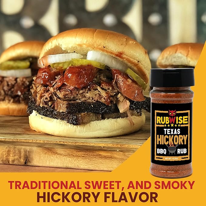 RubWise Texas Style BBQ Hickory Rub (1lb) No MSG | Meat Seasoning Spice & Dry Rub for Smoking and Grilling | Brisket Rub for Smoker, Chicken, Ribs, Pork | Smoke Powder Designed for Pellet Grill