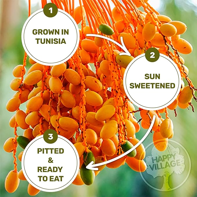 Happy Village Organic Soft Dried Pitted Dates On the Go – 3 Bags (15 Individual Portion Packs) | Healthy, Organic, Non-GMO, Vegan, Kosher, Gluten-Free Snack Packs
