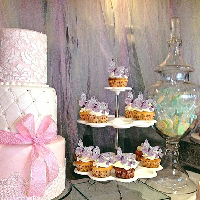 72PCS Edible Cupcake Toppers - Butterfly Cake Decoration Picks for Baby Shower & Kids Birthday Party - Purple