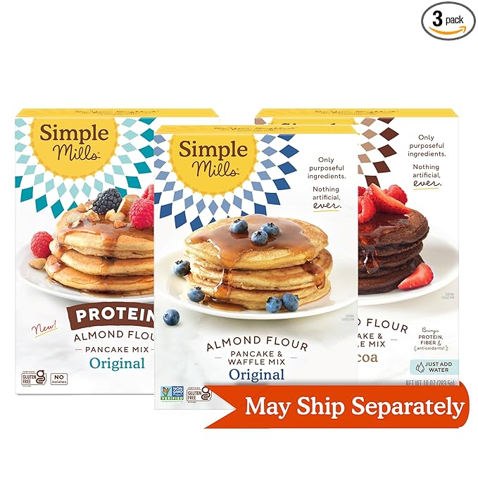 Simple Mills Almond Flour Pancake & Waffle Mix Variety Pack (Original, Cocoa, and Original Protein) - Gluten Free, Non-GMO, Breakfast (Pack of 3)
