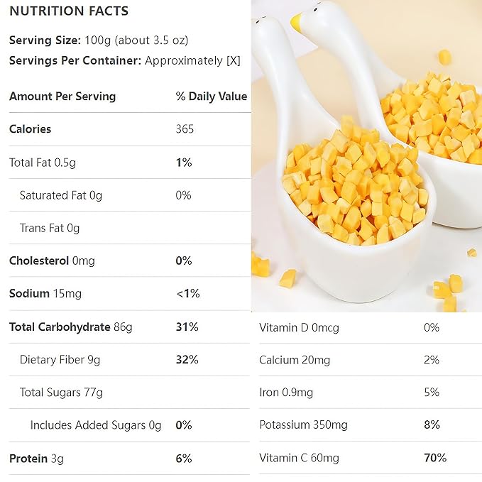 Premium Freeze-Dried Mango Slices 4.2oz (120g) - 100% Sweet Mango, No Sugar Added | Perfect for Smoothies, Baking & Snacks | Dried Fruit