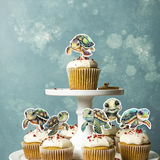36 Pack Turtle Cupcake Toppers Sea Animals Turtle Cupcake Picks Sea Animals Theme Baby Shower Kids Birthday Cupcake Decoration Party Decoration Supplies 2