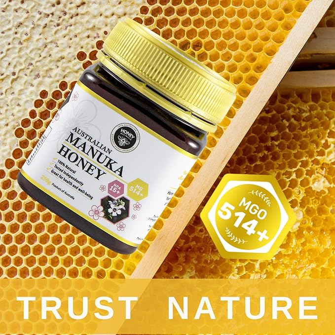 Honey Australia Manuka Honey MGO 514+ | 8.8 oz | Raw, Organic, Pure Certified Australian Honey for Immunity Support & Vitality | Natural Sweetener & Health Boost | Medical Grade, Nutrient-Rich Honey