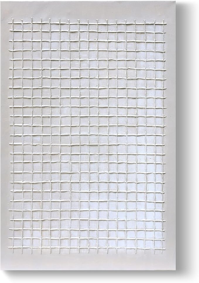 Artaanchuil Thick Texture Abstract Hand-Painted Oil Painting - Large Framed Wall Art 30x45 Inch Grey White Checked Vertical Artwork for Living Room Wall Decor