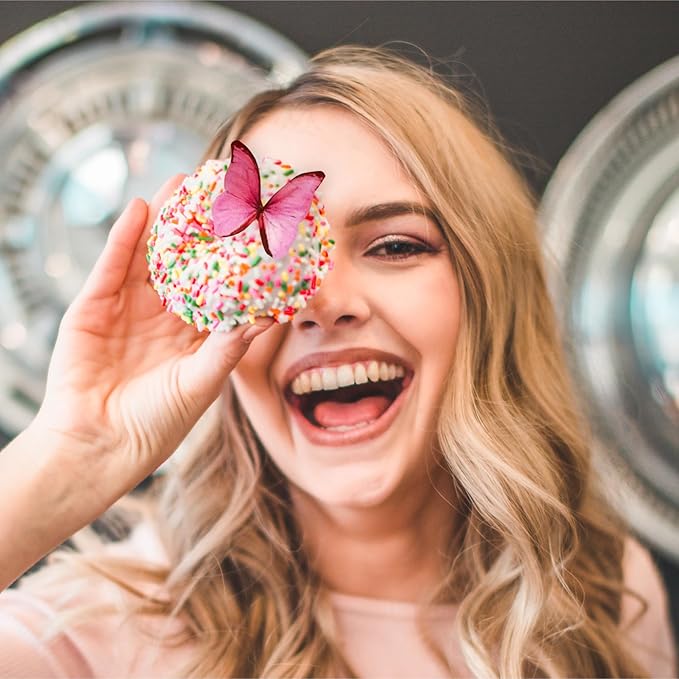 Sugar Robot Inc. Edible Butterflies for Cake Decorating - Small Size, Premium Crafted in the USA - Butterfly Cake and Cupcake Toppers, Decoration (Pink)
