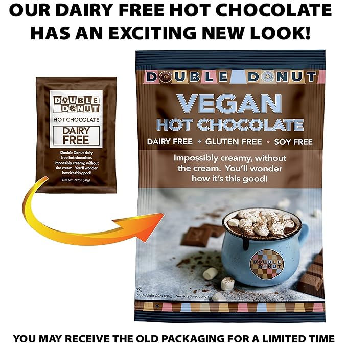 Double Donut Dairy Free Hot Chocolate Mix, Non Dairy Instant Vegan Hot Chocolate Packets, 30 Count (Pack of 1)
