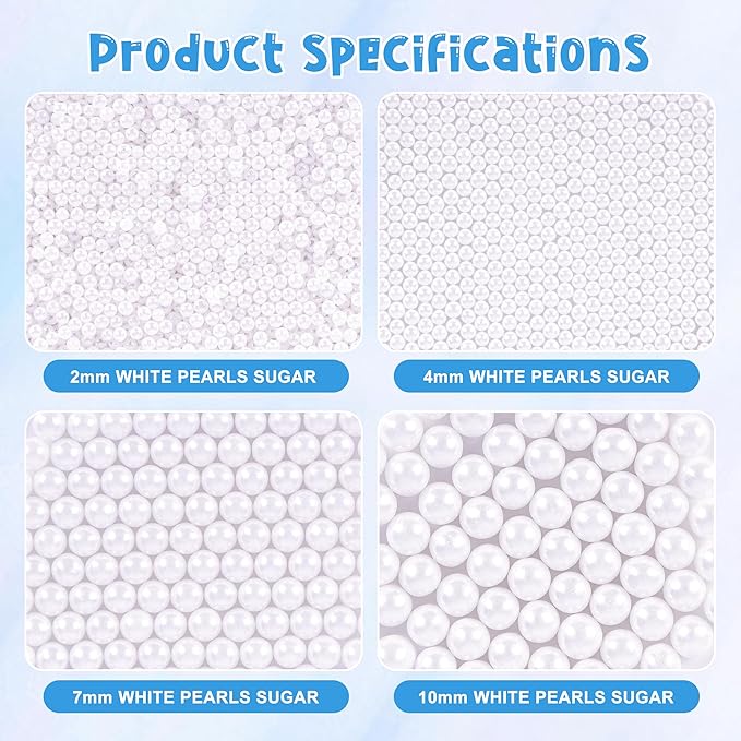 Edible White Pearl Sugar Sprinkles for Cake Decorating 2mm Mini Candy Pearls 4 Sizes Sprinkles Mix for Cookie Ice Cream Candy Chocolate Baking Cupcake Topping 6.5 oz