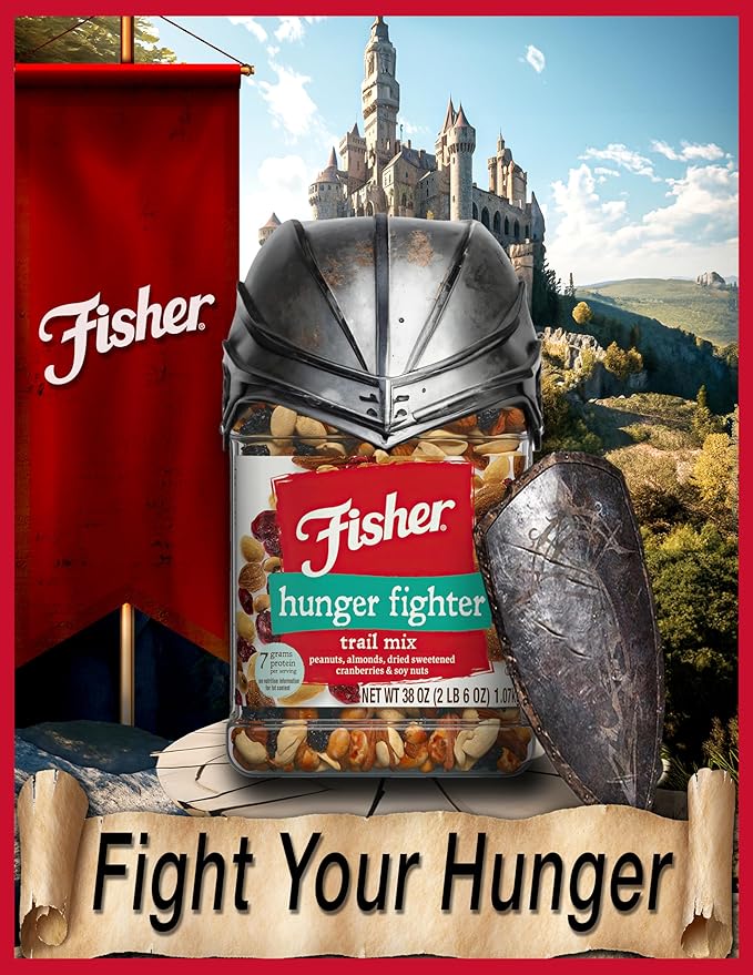 Fisher Snack Hunger Fighter Bulk Trail Mix, 38 oz (Pack of 1), Peanuts, Almonds, Dried Sweetened Cranberries and Soy Nuts, Snacks for Adults and Kids, Dried Fruit, Healthy Snacks for Adults