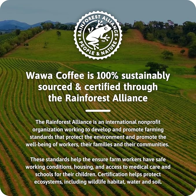 Wawa Ground Coffee Decaf Mild Roast, 12 oz Bag, Regular Smooth Balanced Classic Blend, Hot or Iced Decaf Coffee Slightly Sweet, 100% More Responsibly Sourced from Rainforest Alliance Certified Farms