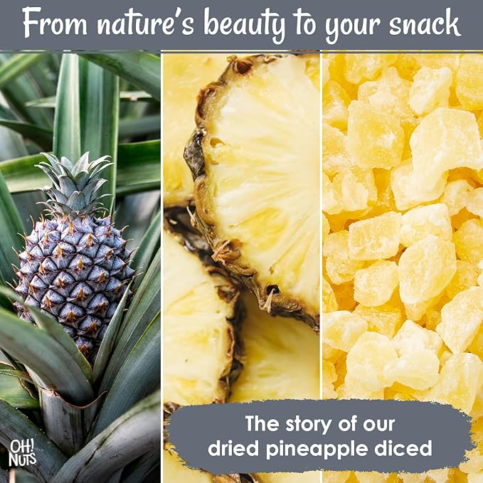 Oh! Nuts Dried Pineapple - 1.5 LB - Dried Fruit Diced - Less Sugar Added - Dehydrated Fruit Bites - Packed in New York Zip-Seal Bag for Exceptional Freshness