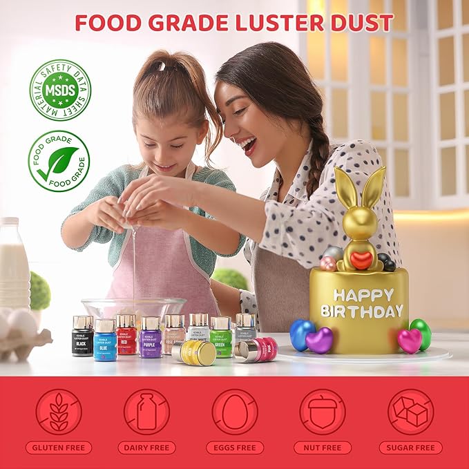 Luster Dust Edible - 15 Grams Food Grade Cake Dust Shimmer Powdered, Cherrysea Powder Luster Dust Food Coloring for Cocktails, Christmas Cookie Decorations, Cake, Drinks, Fondant, Candy - 15g/Bottle (5-Red)