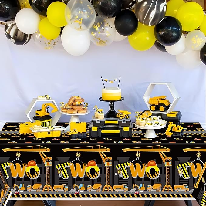 Two Construction Party Tablecloths - 3Pcs Dump Truck Birthday Party Table Covers Decorations, Construction Themed Rectangular Plastic Disposable Table Cloth for Kids Birthday Baby Shower Supplies