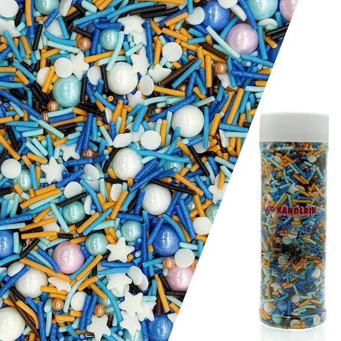 Blue & Orange & White Sprinkles Candy Mix Size Edible Pearls Cake Decorations Cupcake Toppers Cookie Decorating Perfect for Wedding Party Valentine Halloween Christmas Supplies 4.58OZ