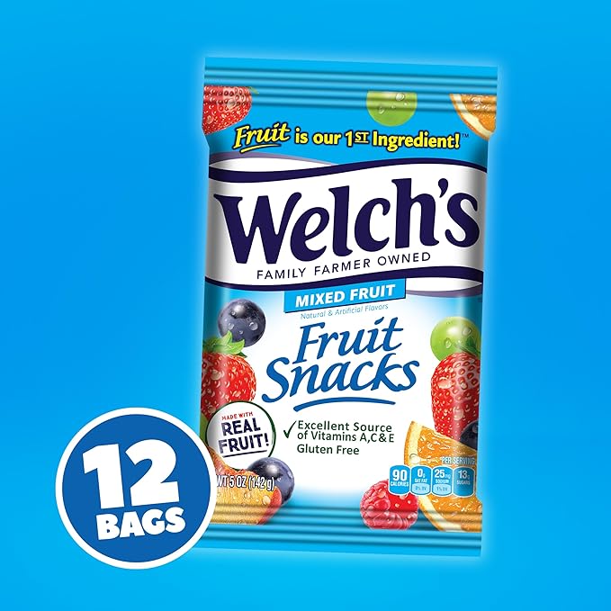 Welch's Fruit Snacks, Mixed Fruit, Perfect for School Lunches, Sharing Size Bags, 5 oz (Pack of 12)