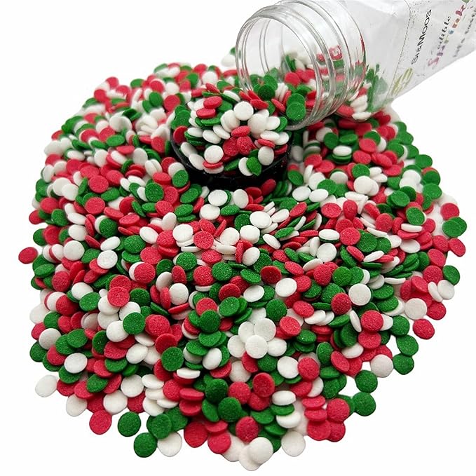 SE Si&Moos Christmas Confetti Sprinkles Edible Red Green and White Sequins Red and Green Confetti Sprinkles Edible Christmas Cookie Sprinkles and Decorations for Topping Cupcakes, Cookies, Cakes, Cakes Pops 3 OZ