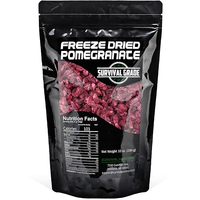 Survival Grocery짰 Freeze Dried Pomegranate Seeds/Arils ??No Sugar Added, No Preservatives, Rich in Antioxidants & Vitamin C ??Ideal for Oatmeal, Smoothies, Granola or Snacking (10 oz./1 Bag)