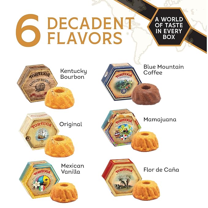 TORTUGA Provenance Rum Cake Variety Pack ??4 oz. - 6 Pack - The Perfect Premium Gourmet Gift for Stocking Stuffers, Gift Baskets, and Christmas Gifts - Great Mini Cakes for Delivery
