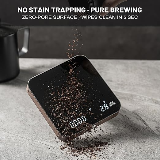 KitchenTour Caf챕Metric Coffee Scale with Timer 0.1g/2000g - Precision Scale for Espresso & Pour Over - Water Flow Speed Mode and Coffee Powder-to-Liquid Ratio Mode - Only Battery, LCD Display-Wood