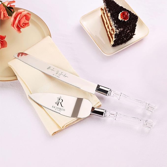 AW BRIDAL Personalized Cake Cutter Set for Wedding - Cake Knife 13.2 Inch, Cake Server 10.8 inch - Baby Shower Engagement Gifts for Couples//DK2201CPP96//