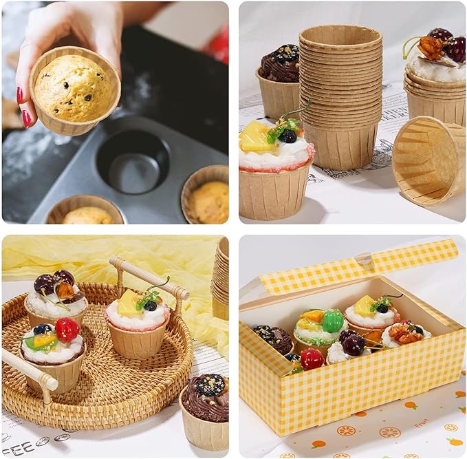 Nax Caki Brown Cupcake Liners Standard Size, 30pcs Muffin Baking Wrapping Packaging Cups,Holders Paper, Heavy Duty Greaseproof Wrappers for Wedding,Birthday,Party,Baby Showers,Gift,With 3 Decorations