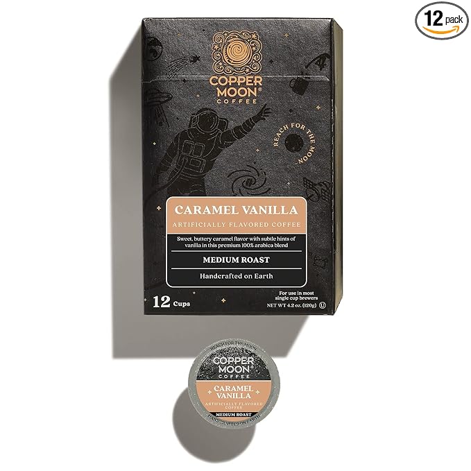 Copper Moon Single Serve Coffee Pods for Keurig K-Cup Brewers, Medium Roast, Caramel Vanilla Blend, 12 Count