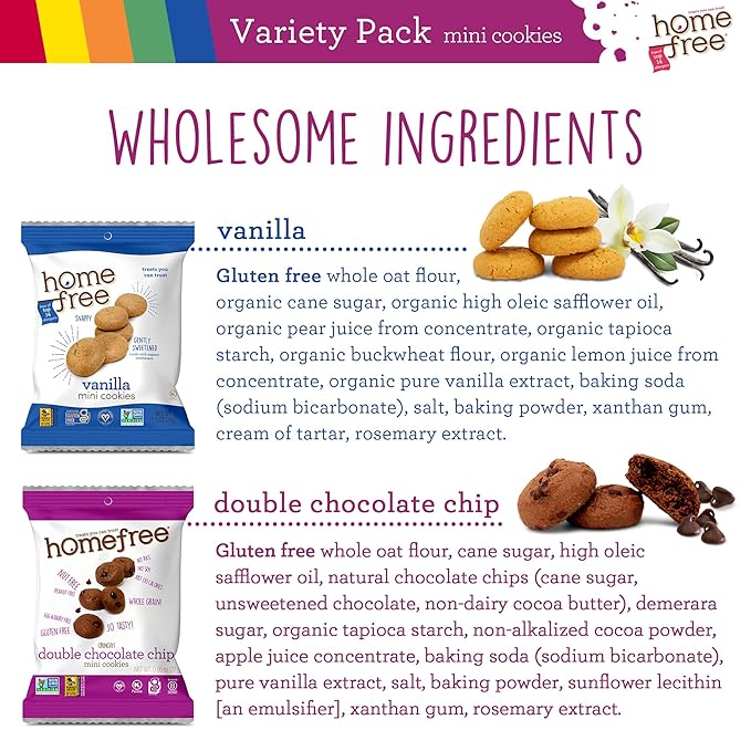 Homefree Mini Cookies Variety Pack, Gluten Free, Nut Free, Vegan, Cookie Snack Packs, School Safe and Allergy Friendly Snack (Pack of 10)