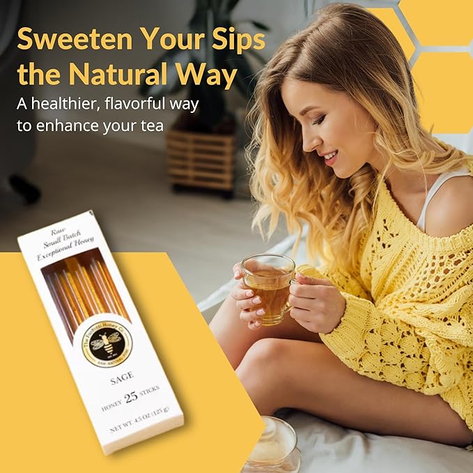 Sage Honey Straws, 25 Count - Raw Honey Sticks for Tea and Coffee - Perfect for Hot Beverages - Travel Healthy Snacks for Kids and Adults by Fantozzi, Made in USA