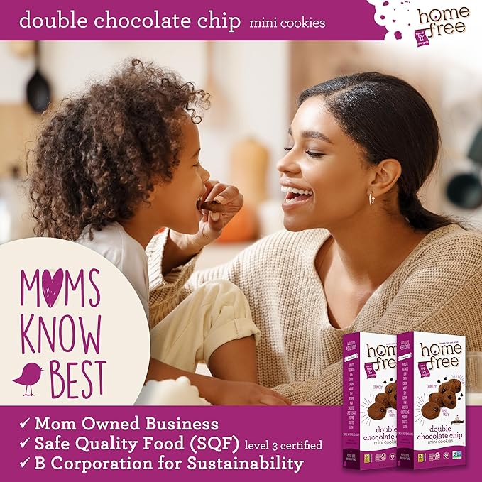 Homefree Mini Double Chocolate Chip Cookie Box, Gluten Free, Nut Free, Vegan, School Safe and Allergy Friendly Snack, 5 oz. Box (Pack of 6)